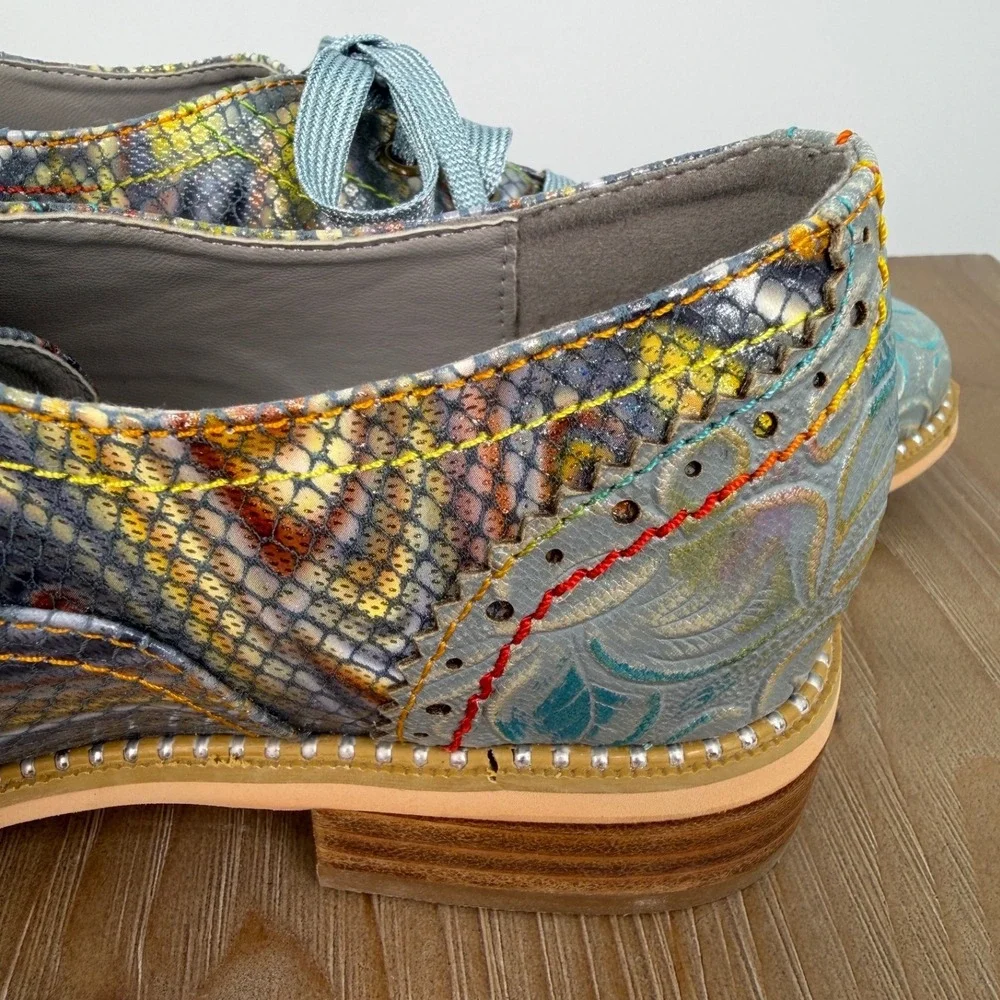 L'Artiste Spring Step Laciox-Blum Lacio Floral Leather Oxford Shoes Blue Sz 37